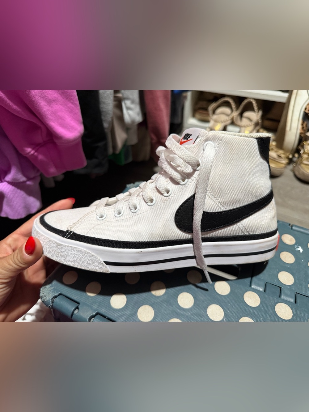Nike Women's White High-Top Sneakers with Black Swoosh